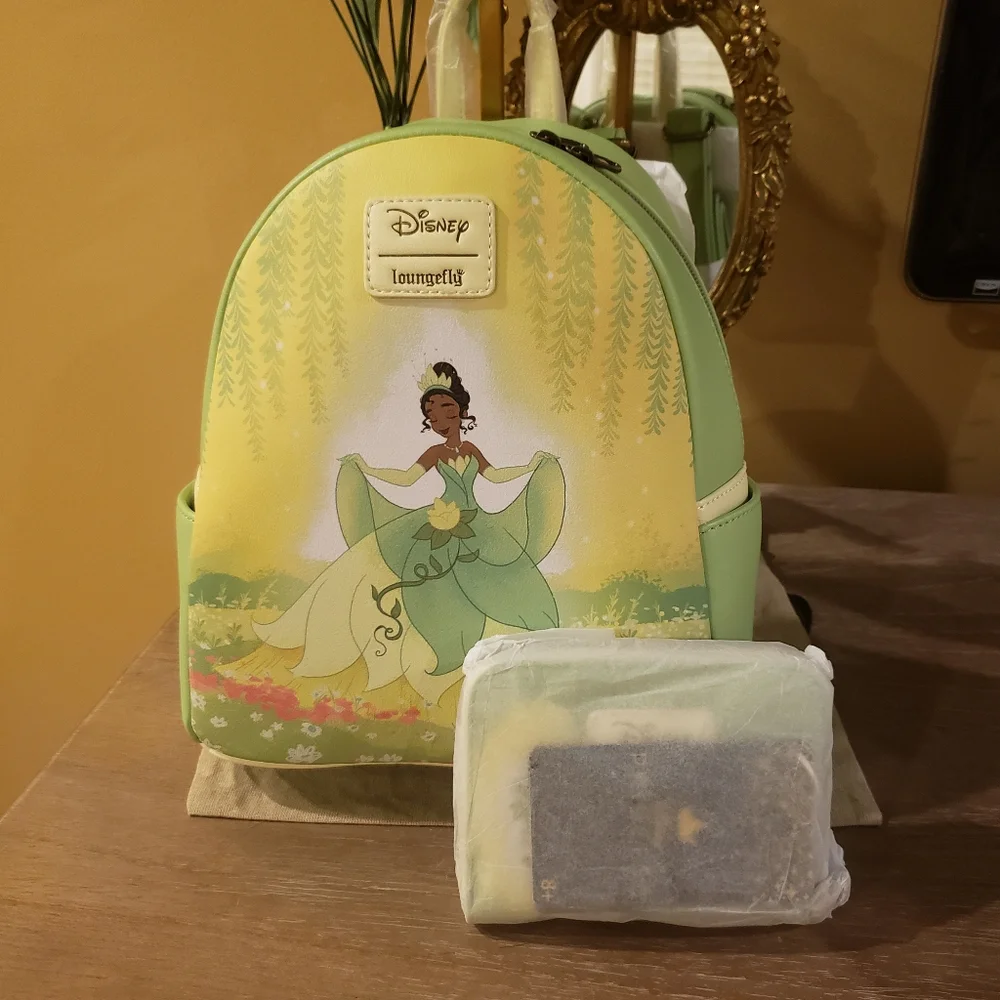 NWT! Disney X LoungeFly Princess and The Frog Tiara Mini Backpack & Wallet Set